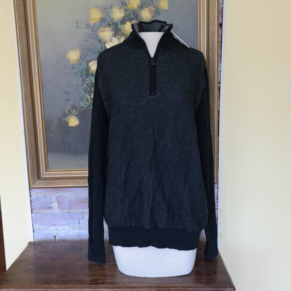 Calvin Klein Sweater Mens Small Black 1/4 Zip Pullover Mock Neck Cotton